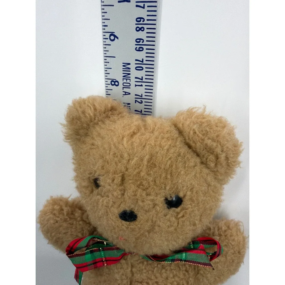 Vintage Douglas Cuddle Toys Teddy Bear Tan Plush Plaid Bow 7.5